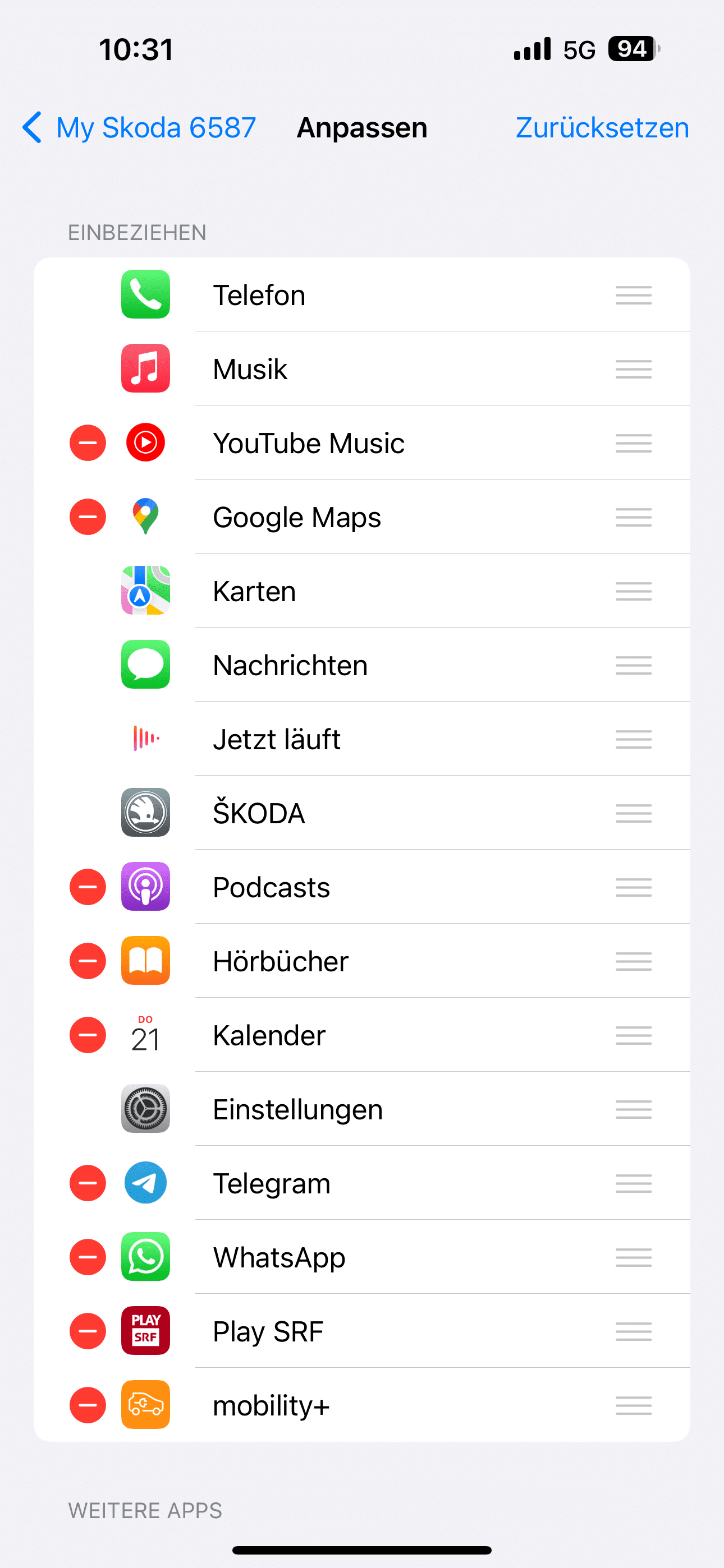Einstellungen für Apple CarPlay auf dem iPhone