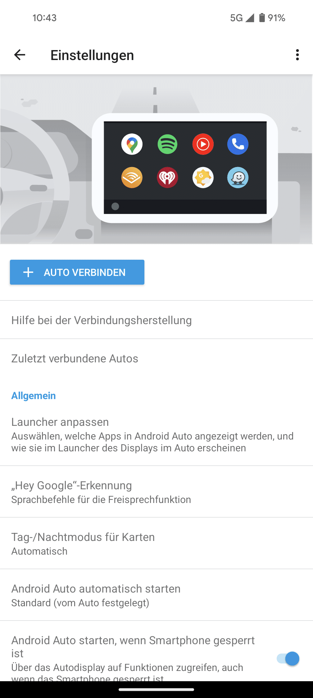 Einstellungen für Android Auto auf dem Smartphone