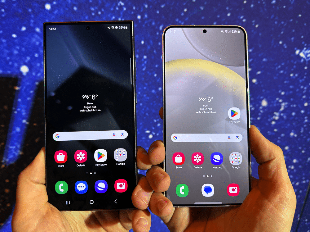 Das Galaxy S24 Ultra im Grössenvergleich zum Galaxy S24 Plus.