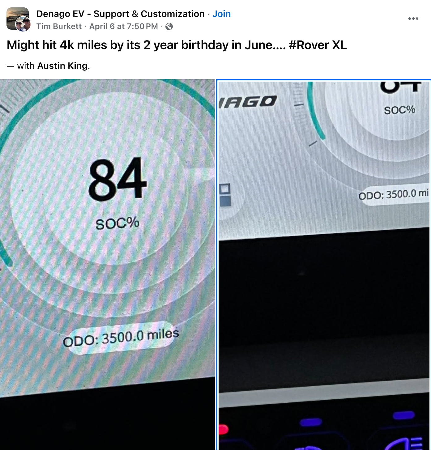 Tim Burkett's original Facebook post — Might hit 4k miles by its 2 year birthday in June