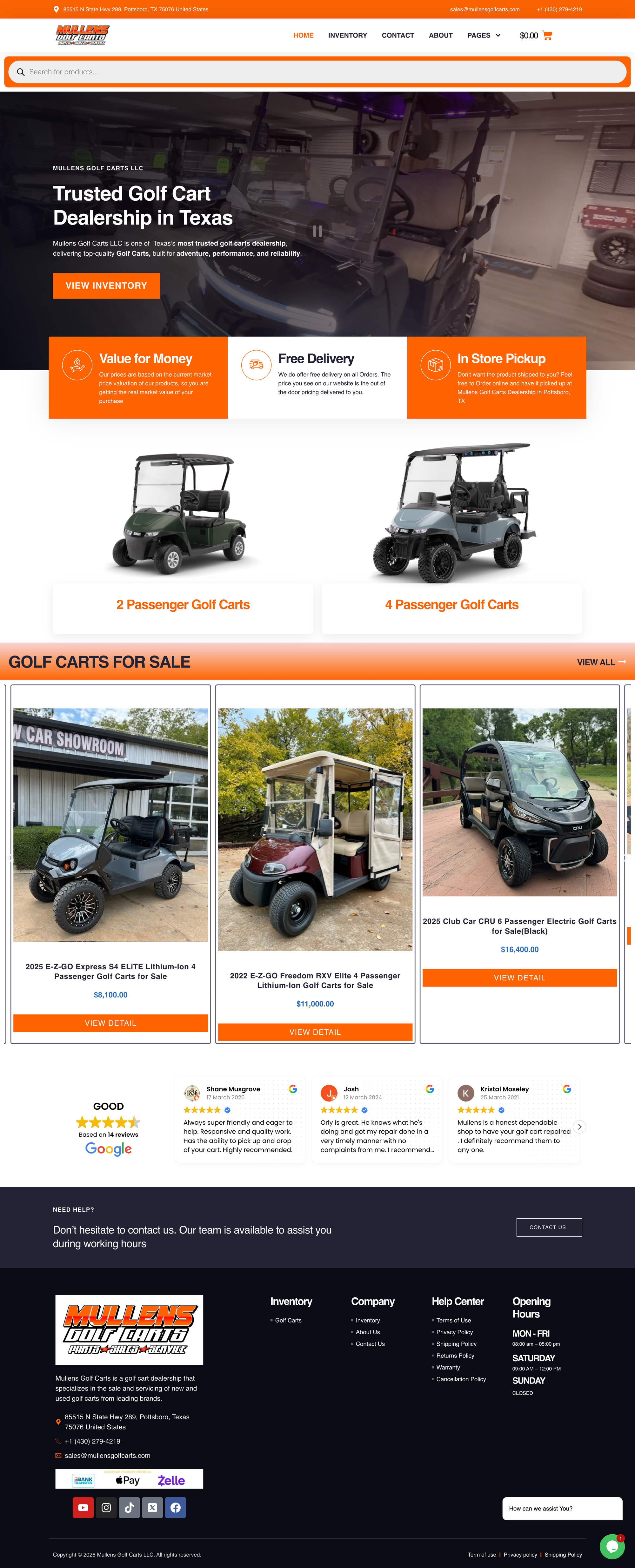 mullensgolfcarts.com — “Texas” (orange)
