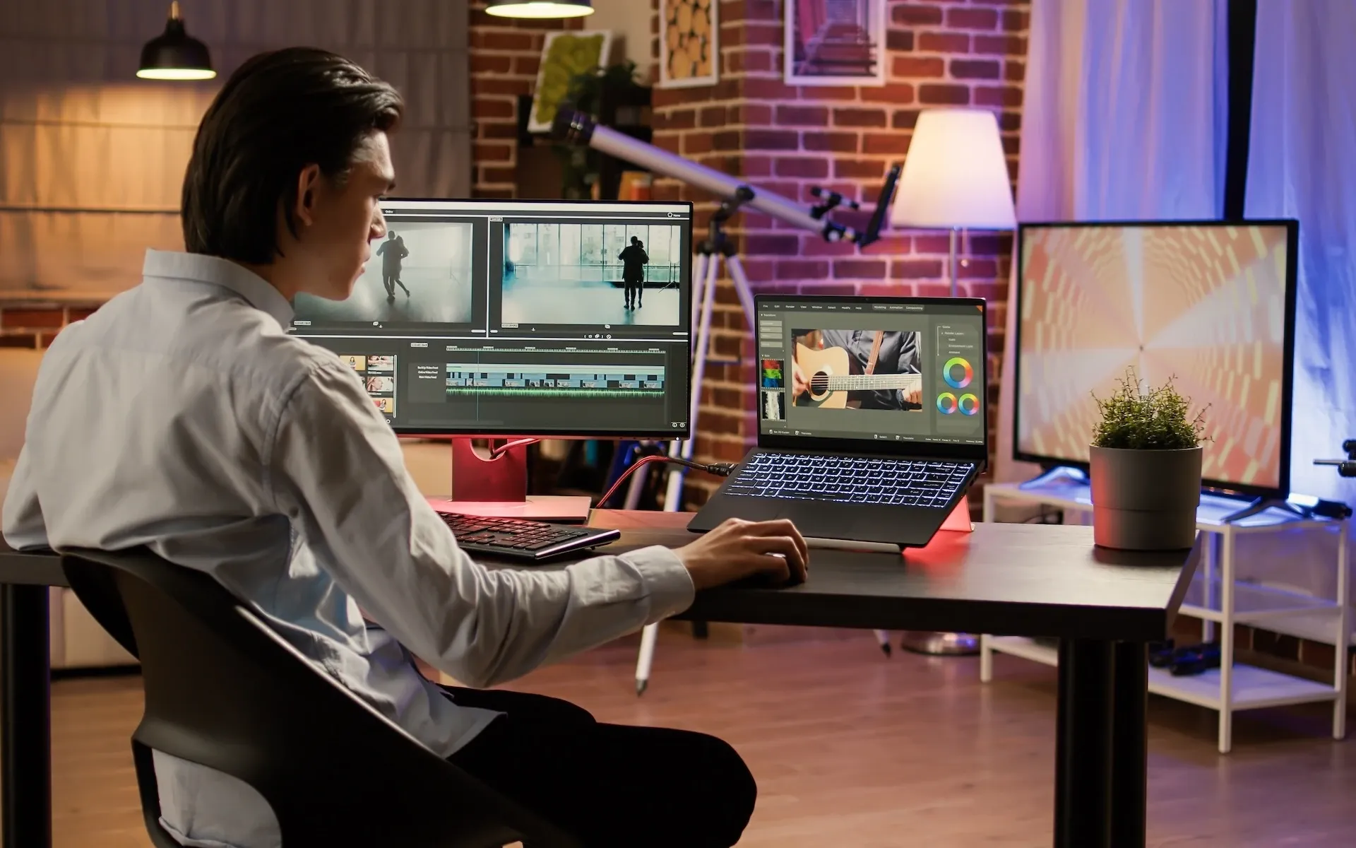 Reviewing footage on a computer 