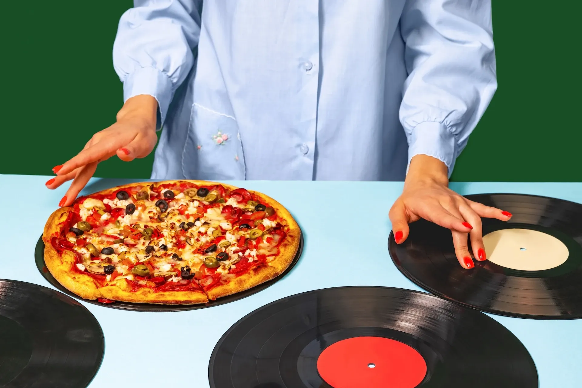 Using pizza and records to DJ 