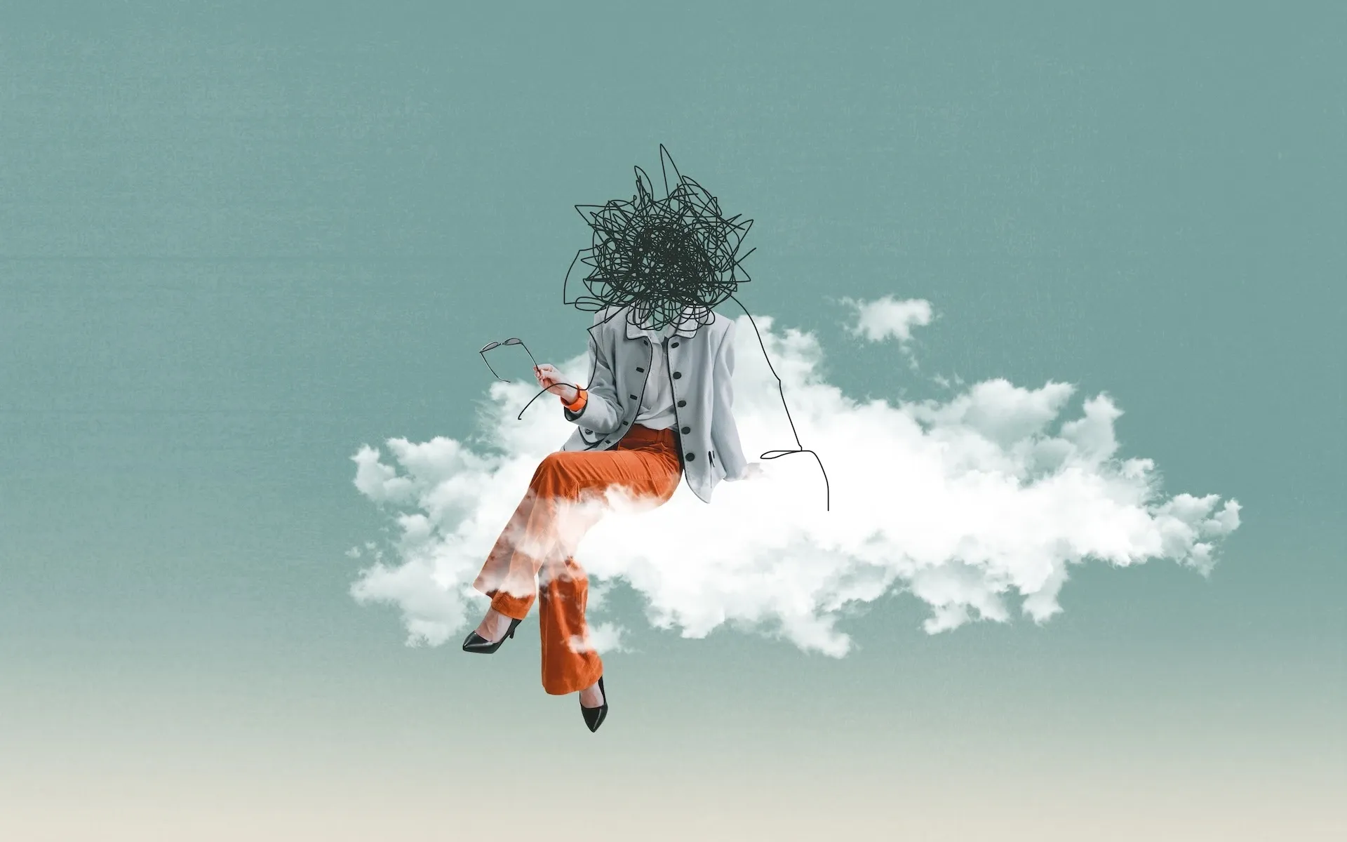 Woman sitting on a cloud