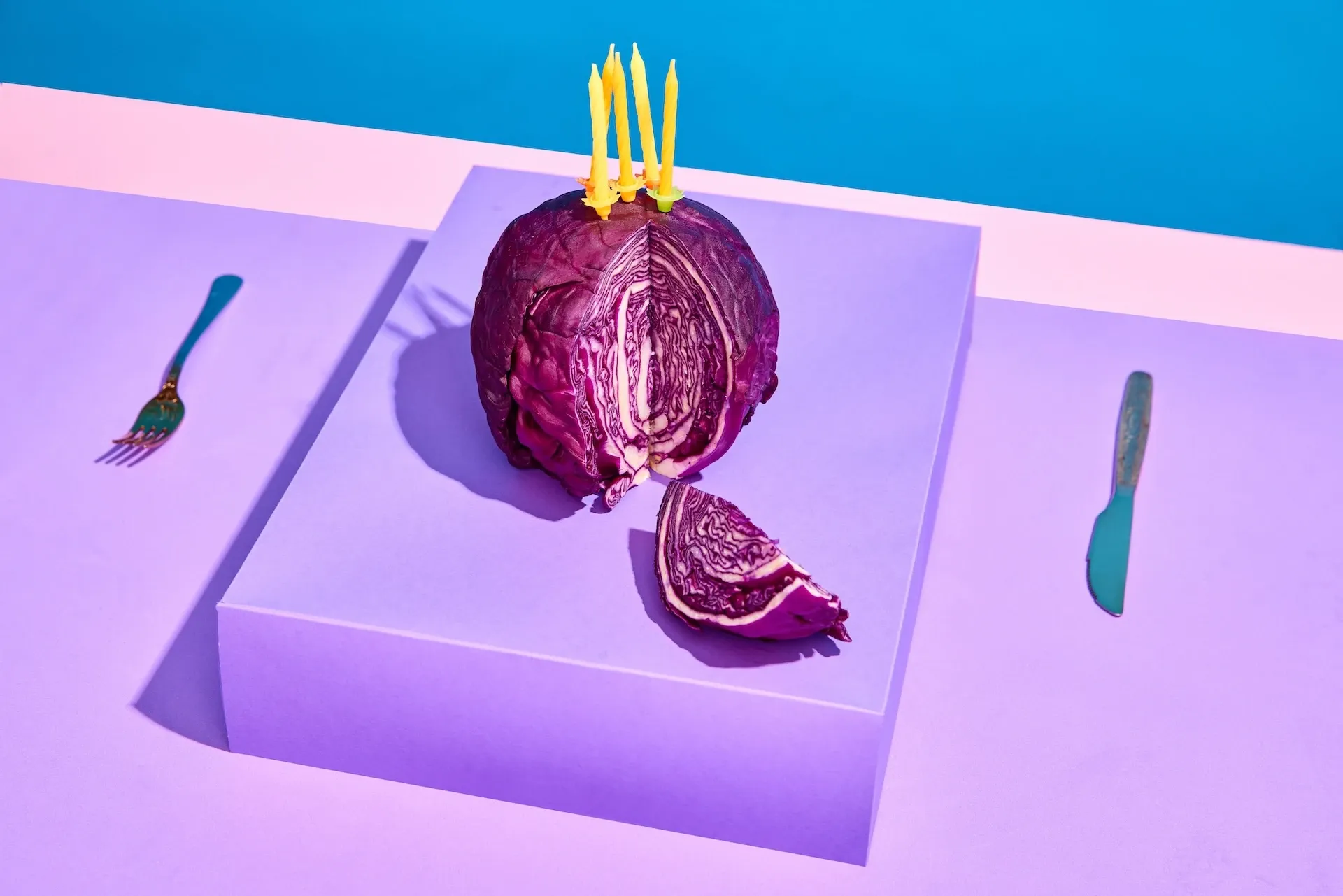 Cabbage with birthday candles in it