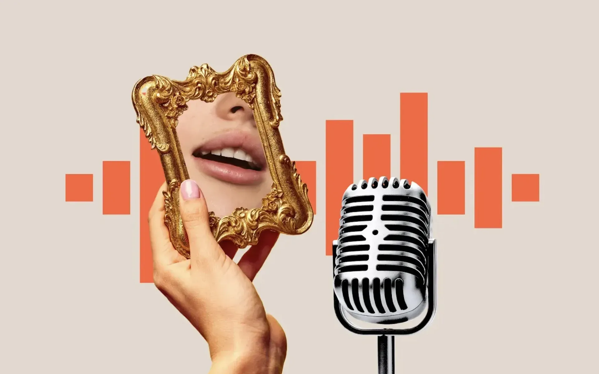 A microphone next to a mirror being held up