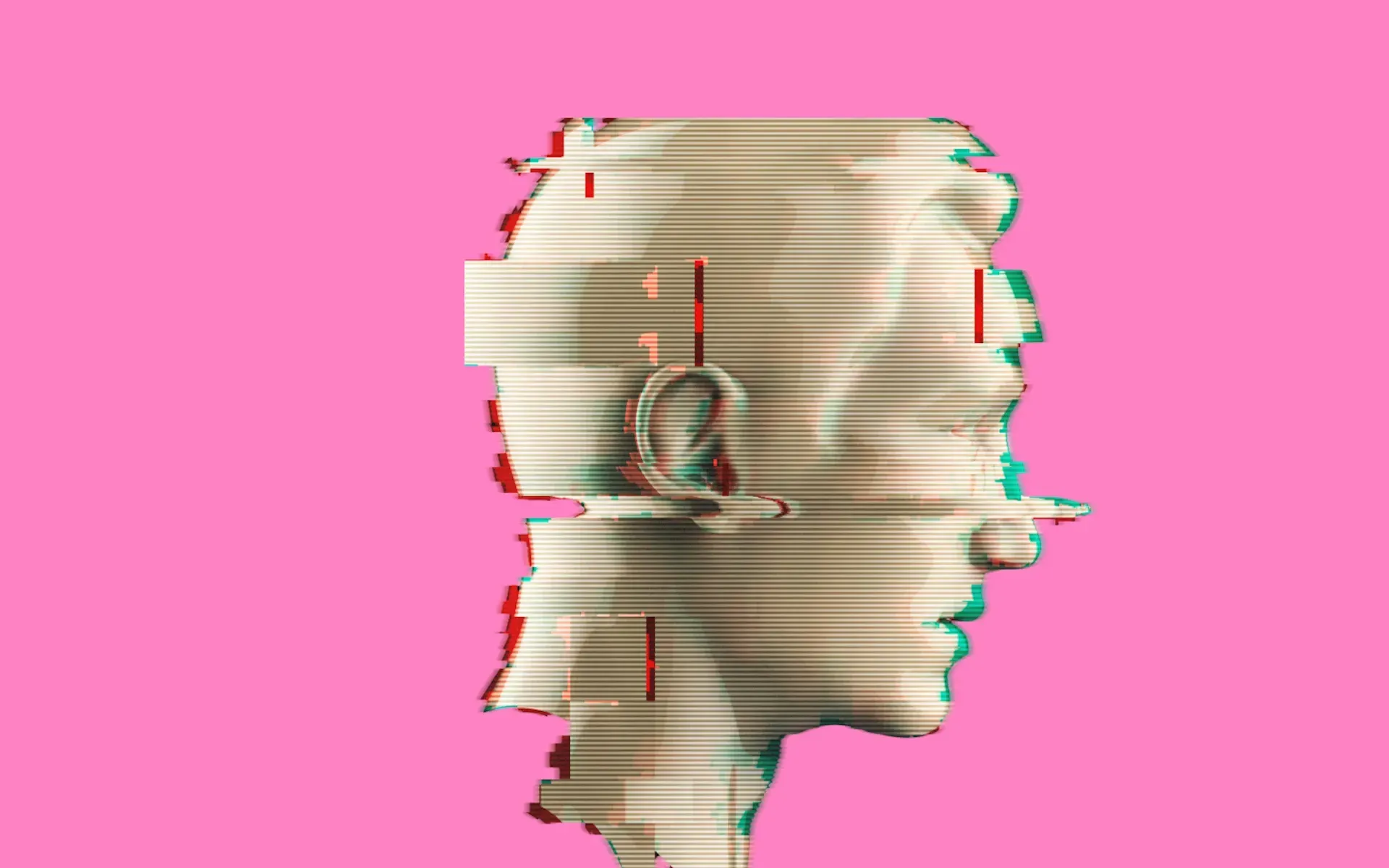 A glitchy statue of a human head