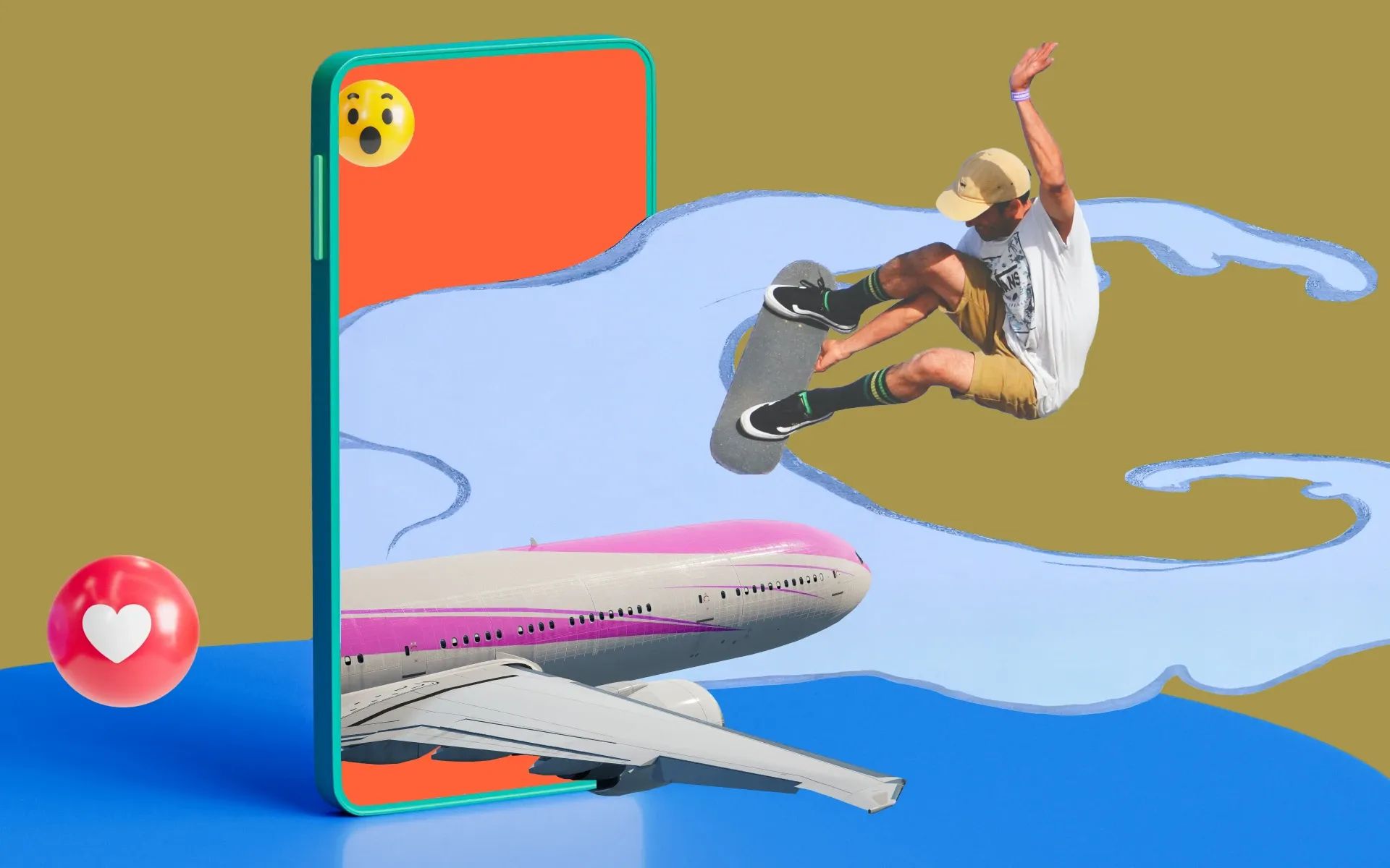 Man skateboarding from a phone on a tidal wave