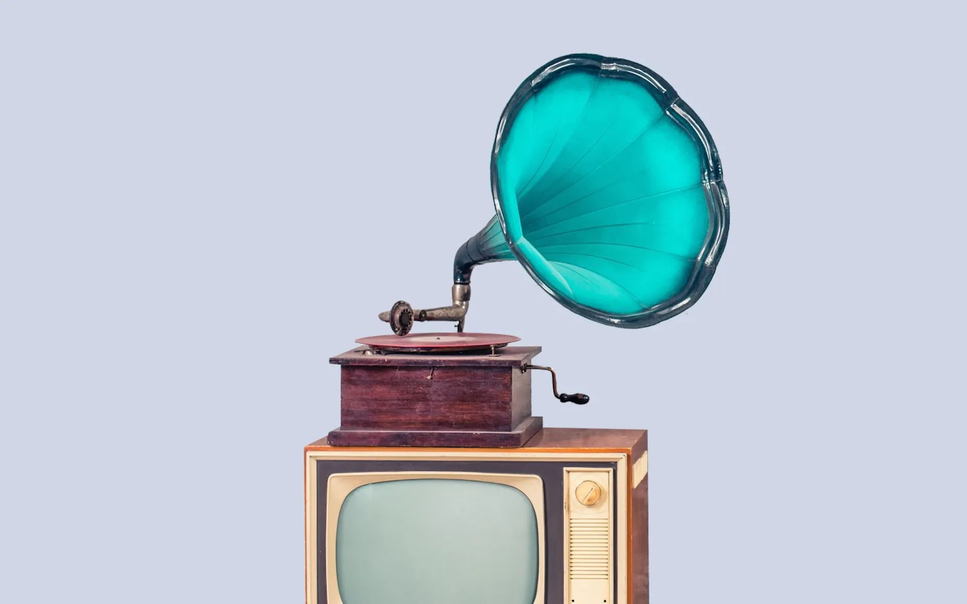 Record player on top of a TV