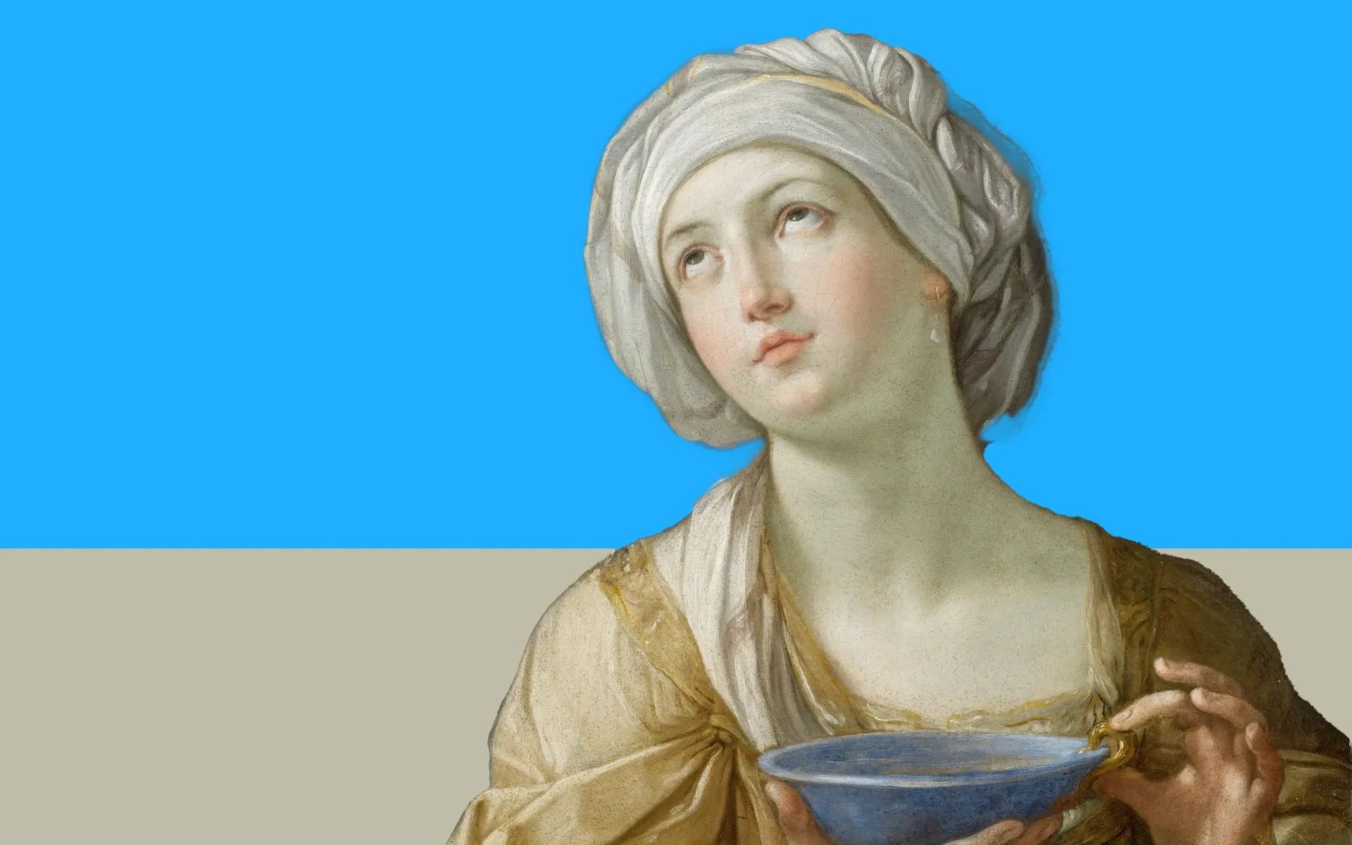 Old-fashioned woman holding a bowl