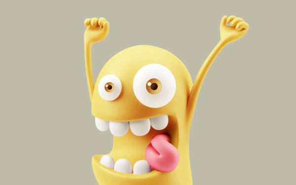 Weird little cartoon creature holding their hands out in excitement