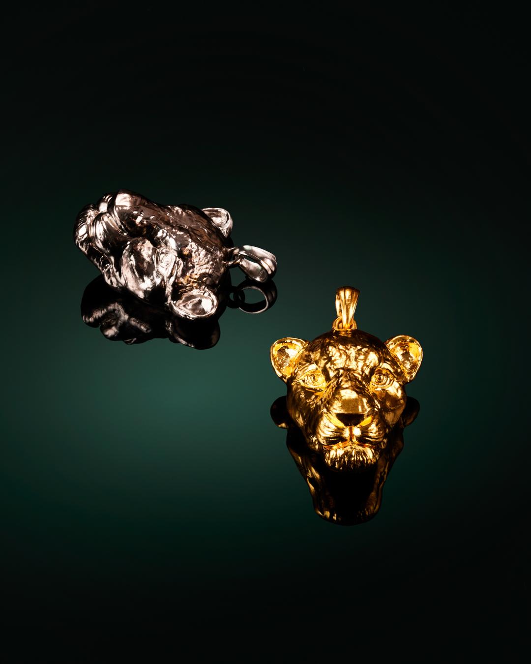 Menē 24k gold and pure platinum Lion Head Pendant from the 2025 Holiday Collection.