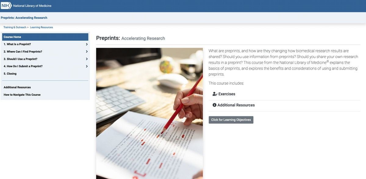NLM Promotes Preprints via a "Course"
