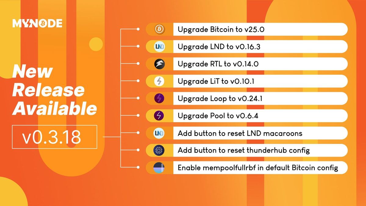 MyNode v0.3.18: Enabled mempoolfullrbf, App Upgrades