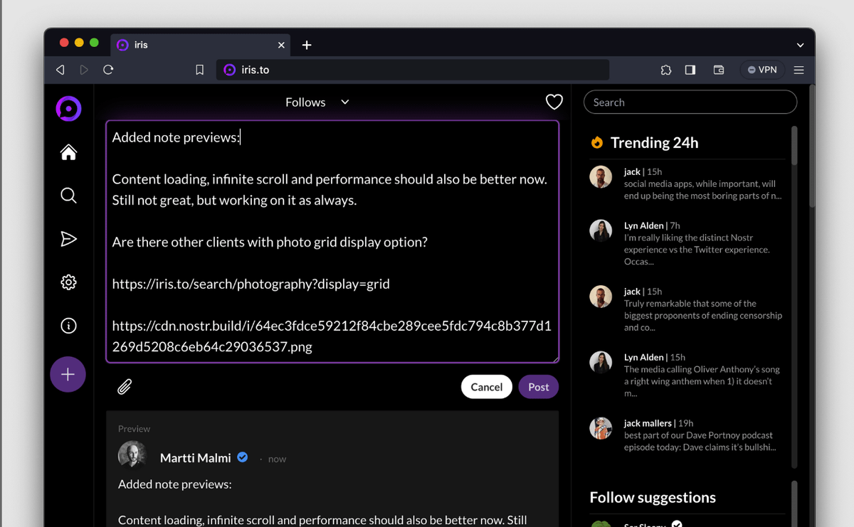 Iris v0.2.2: Note Previews, Quick Zaps & More