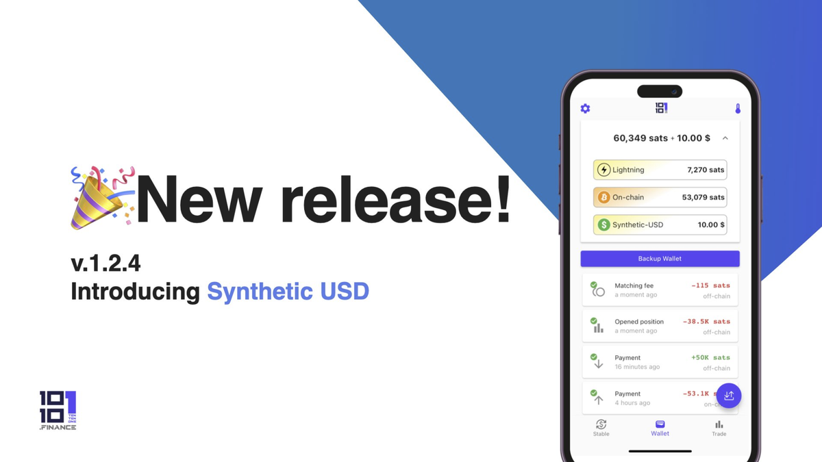 10101 iOS v1.2.5: Non-Custodial Synthetic USD Using DLCs on Lightning Network
