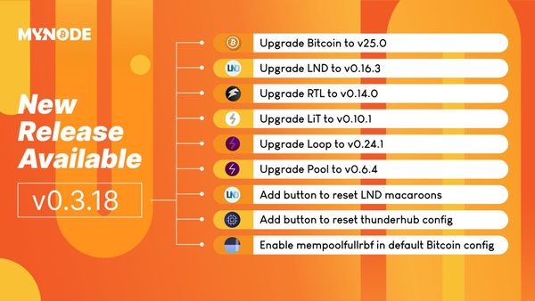 MyNode v0.3.18: Enabled mempoolfullrbf, App Upgrades