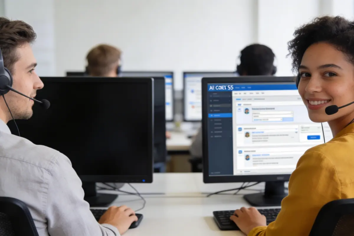 Team reviewing a company knowledge base on multiple screens to improve AI search results