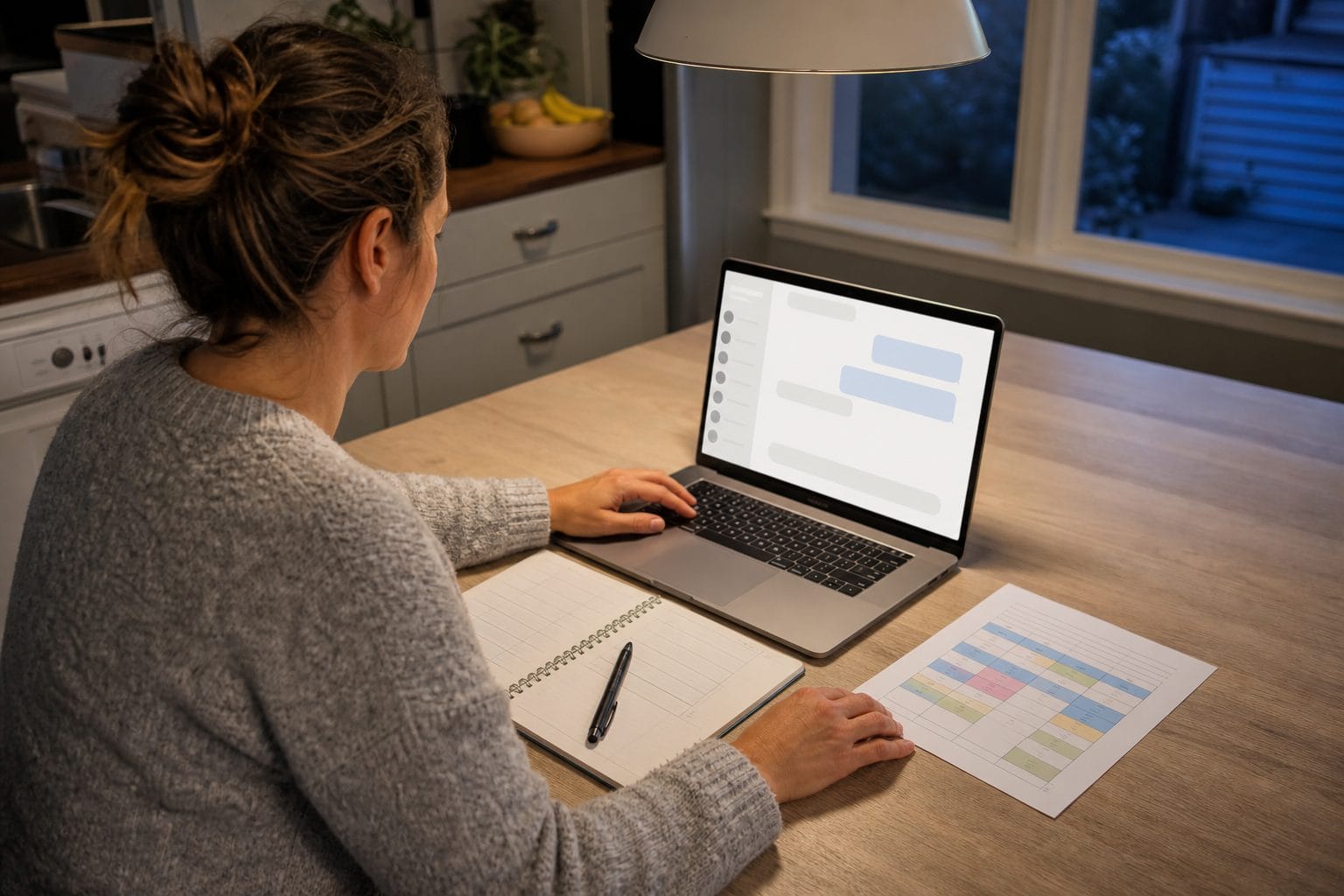 Parent using a timetable to make an after-hours tutoring enquiry from home