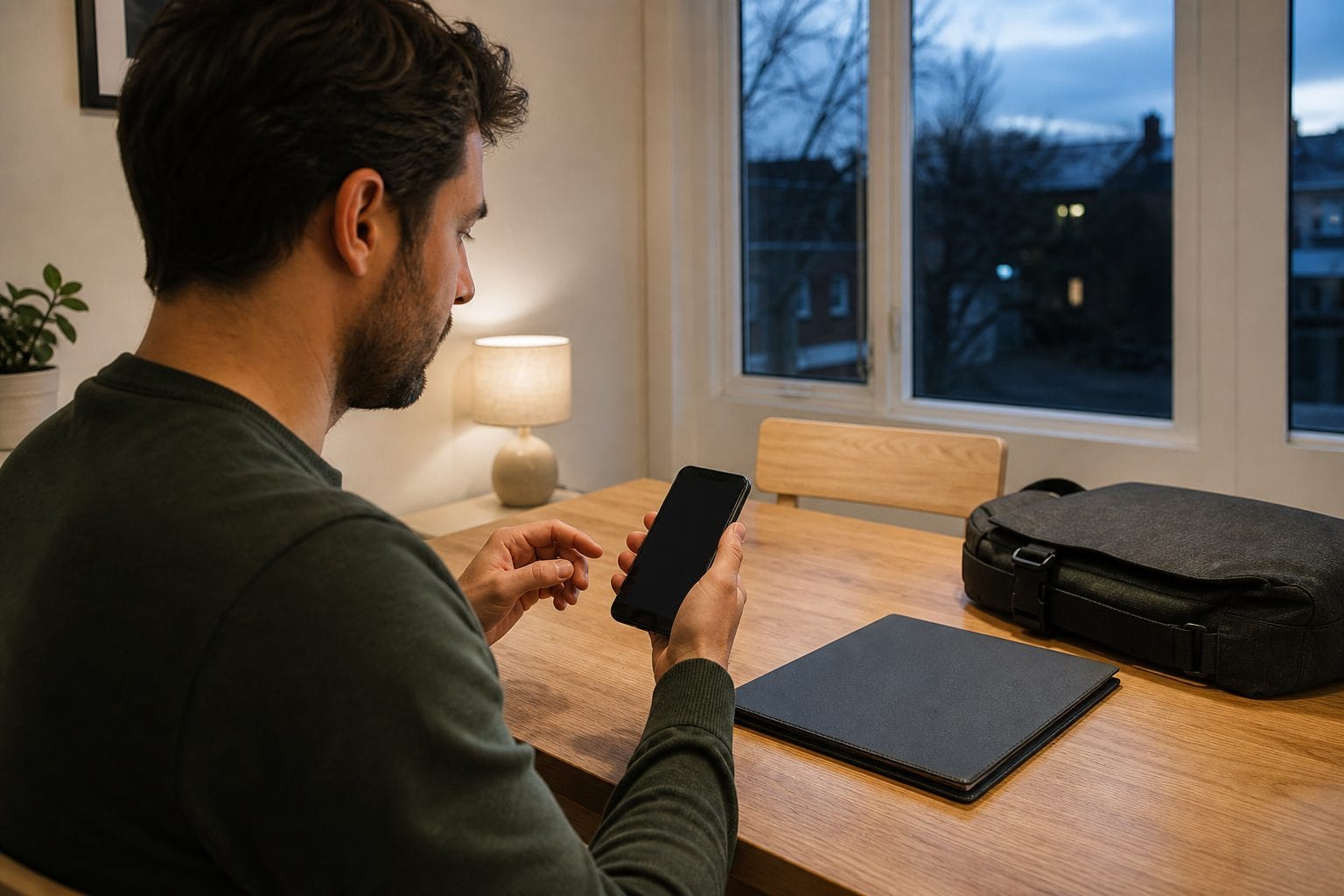 Candidate using a phone to ask about a vacancy from home after working hours