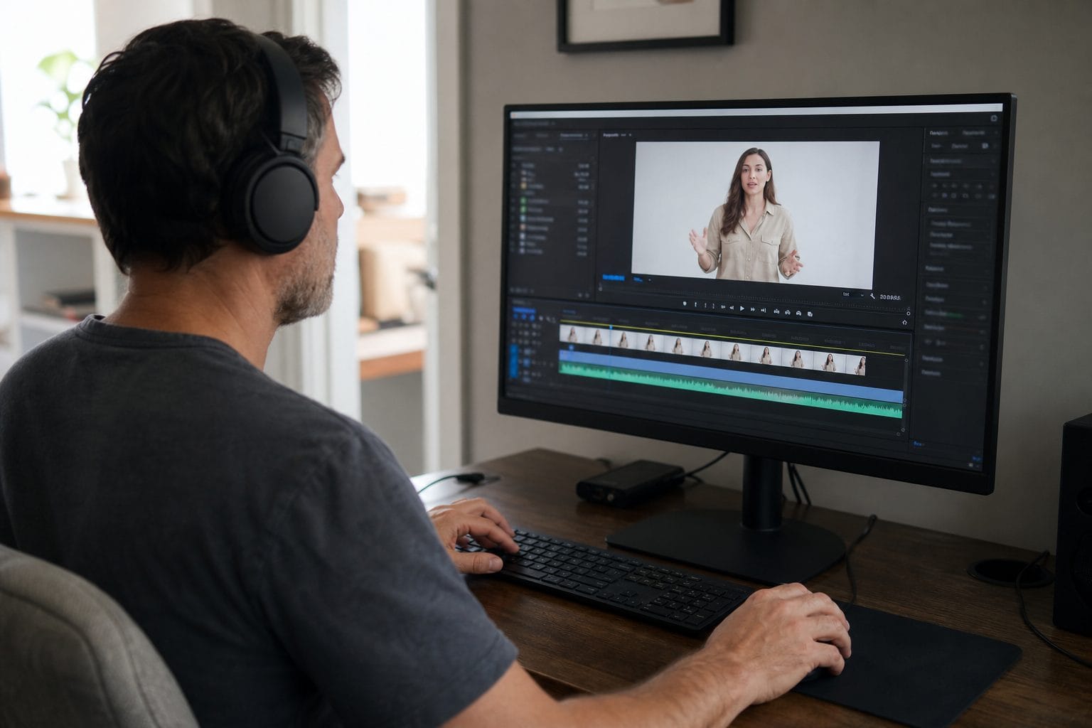 Course creator editing a recorded video lesson on a computer