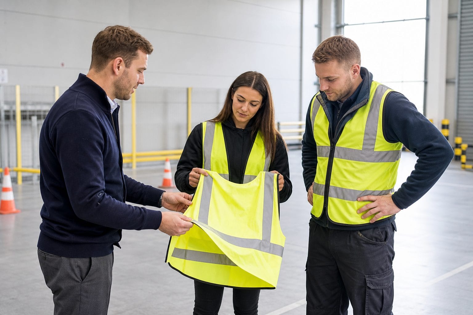 Recruiter introducing a successful candidate to a workplace supervisor in a logistics training area