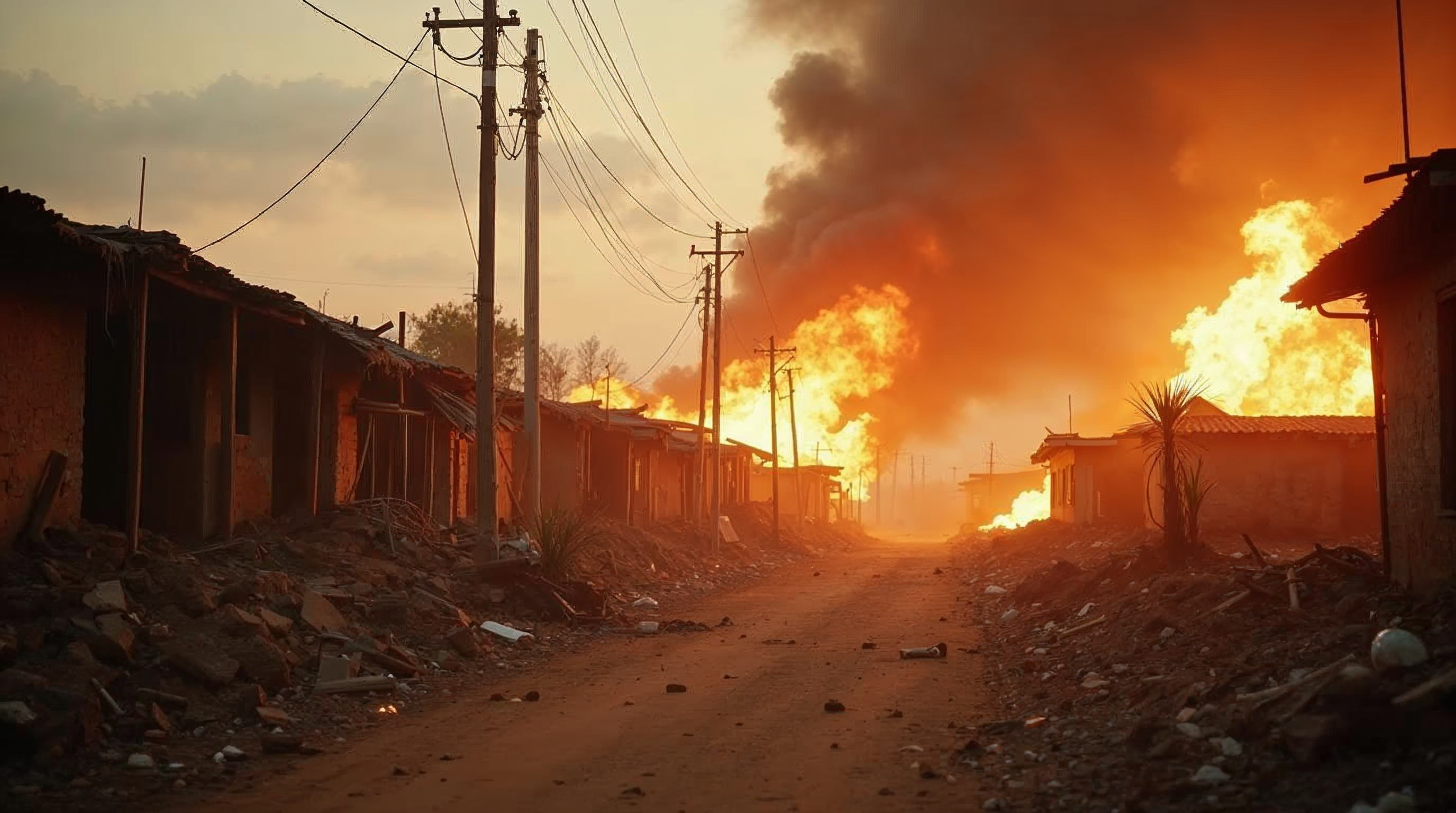 Destroyed Nigerian village after Islamic extremist attack in Kwara State