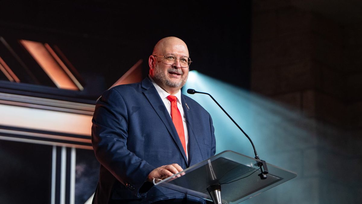 Troy Miller, NRB President and CEO, delivers the opening address at the NRB 2026 International Christian Media Convention in Nashville, Tennessee