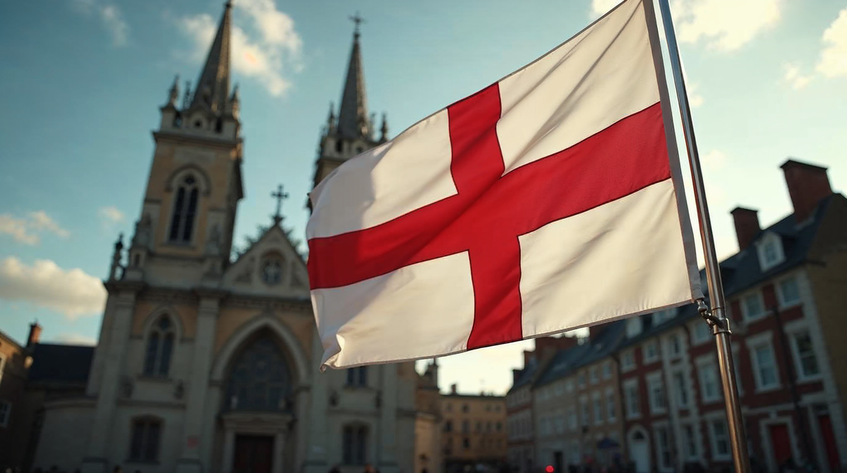 St George Cross flag of England flying over English church