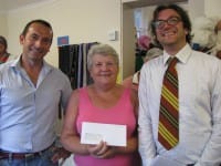 Receiving the cheque from deputy mayor Jonathan Breeds for Rye Pre-School Mark Estcourt (chair) and Chris Booker (trustee)