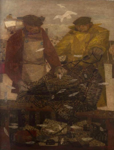 Fishermen with Sprats, 1948. Prunella Clough’s Unknown Countries exhibit at Jerwood Gallery