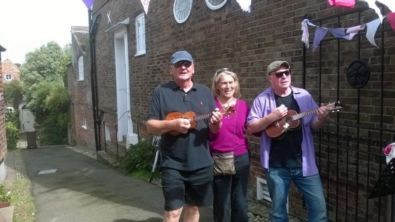 Two of the Brillos and me having fun to get people into the garden 