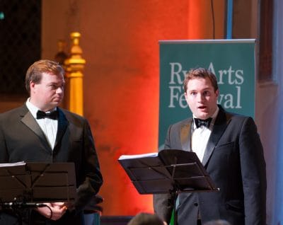 Rupert Reid and Greg Tassell reminding the audience of elf safety