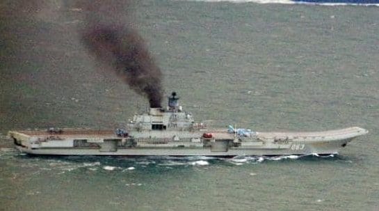 A closer view of the Admiral Kuznetzov off Rye Bay
