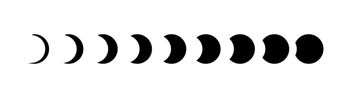 Lunes shown from a sliver to a chunky one increasing in area and formed from circles with the same radius. 
