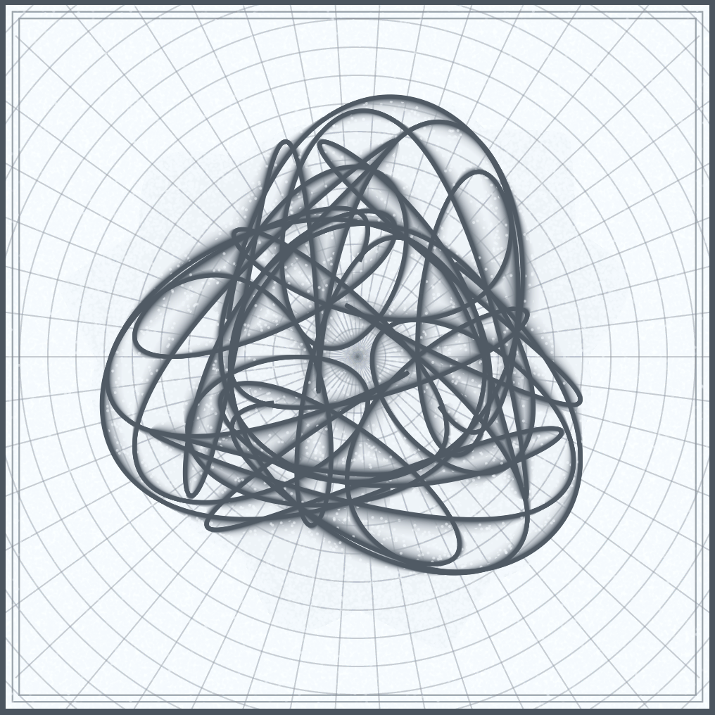 a mandala that is drawn with a single curve copied multiple times and radially symmetric on radial graph paper with a staticky motion feel