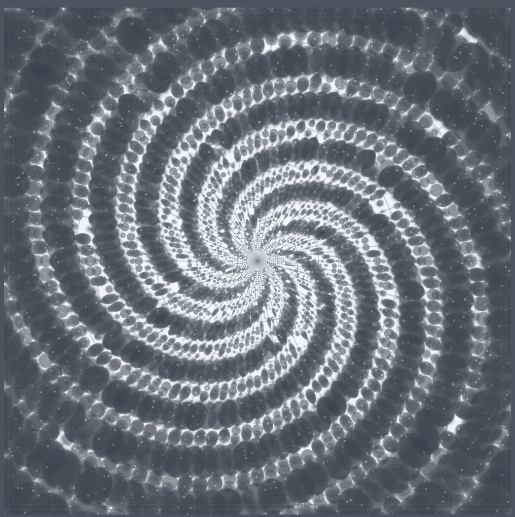 a spiral turning with alternating dark and light (8 arms) with gleams of light that almost makes it look like it is under water.