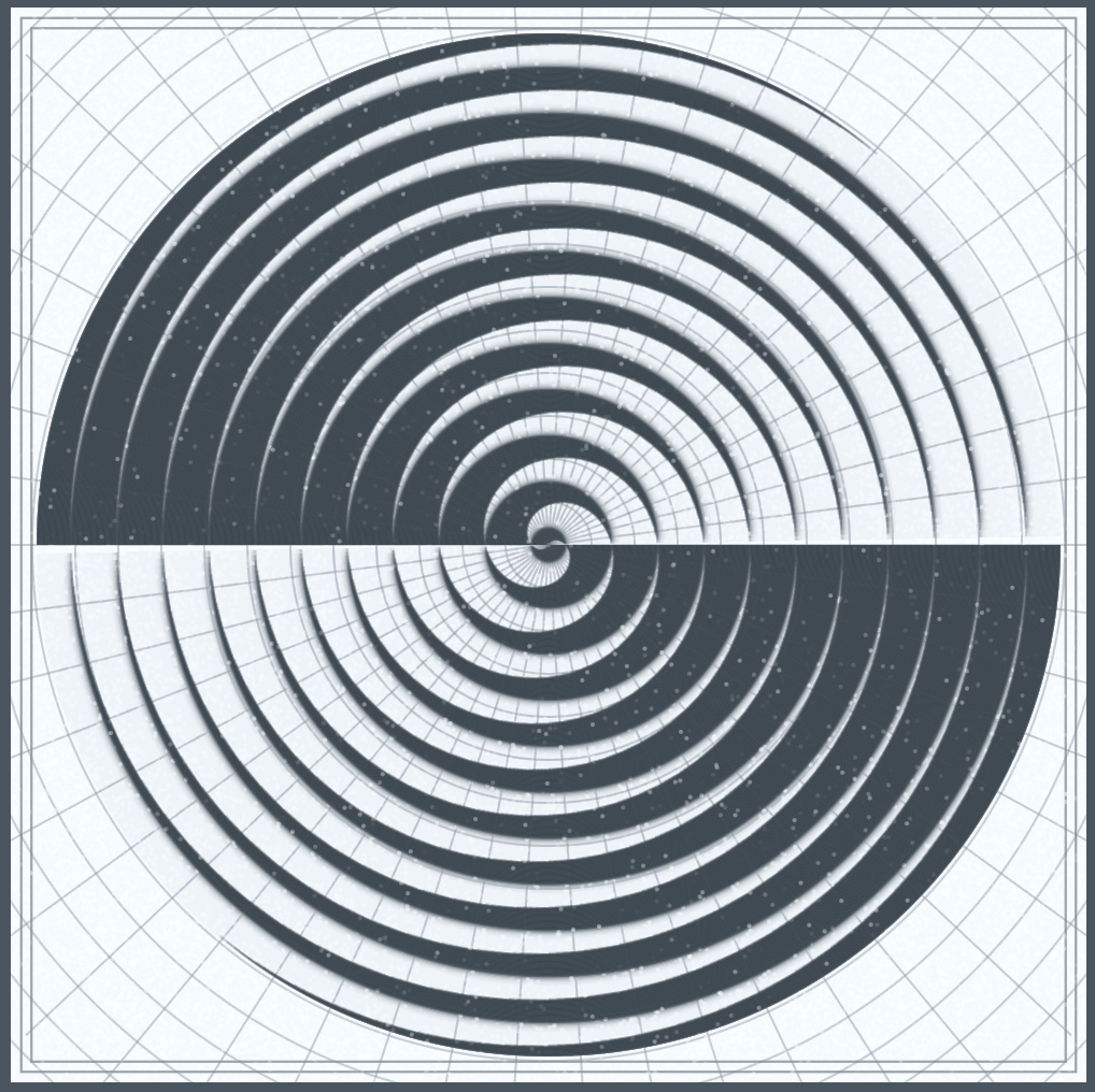 A circle drawn with contrasting wave marks to create a spiral look. Drawn on radial graph paper.