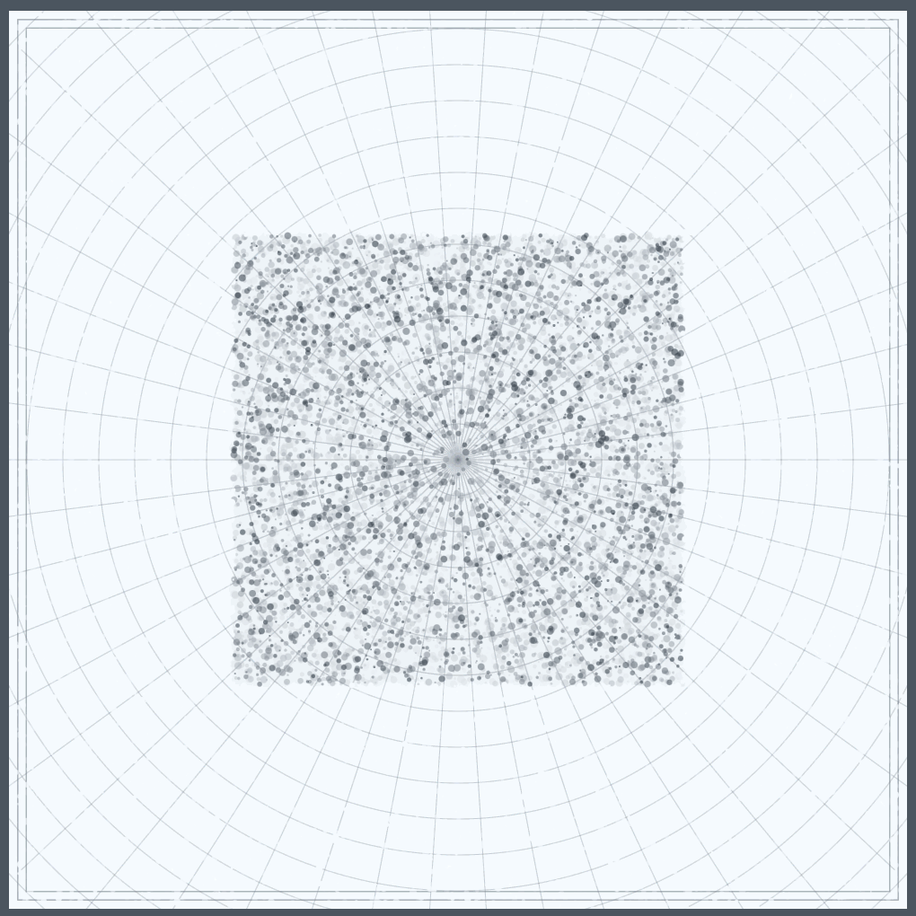 A square drawn with dots on a radial graph paper canvas.