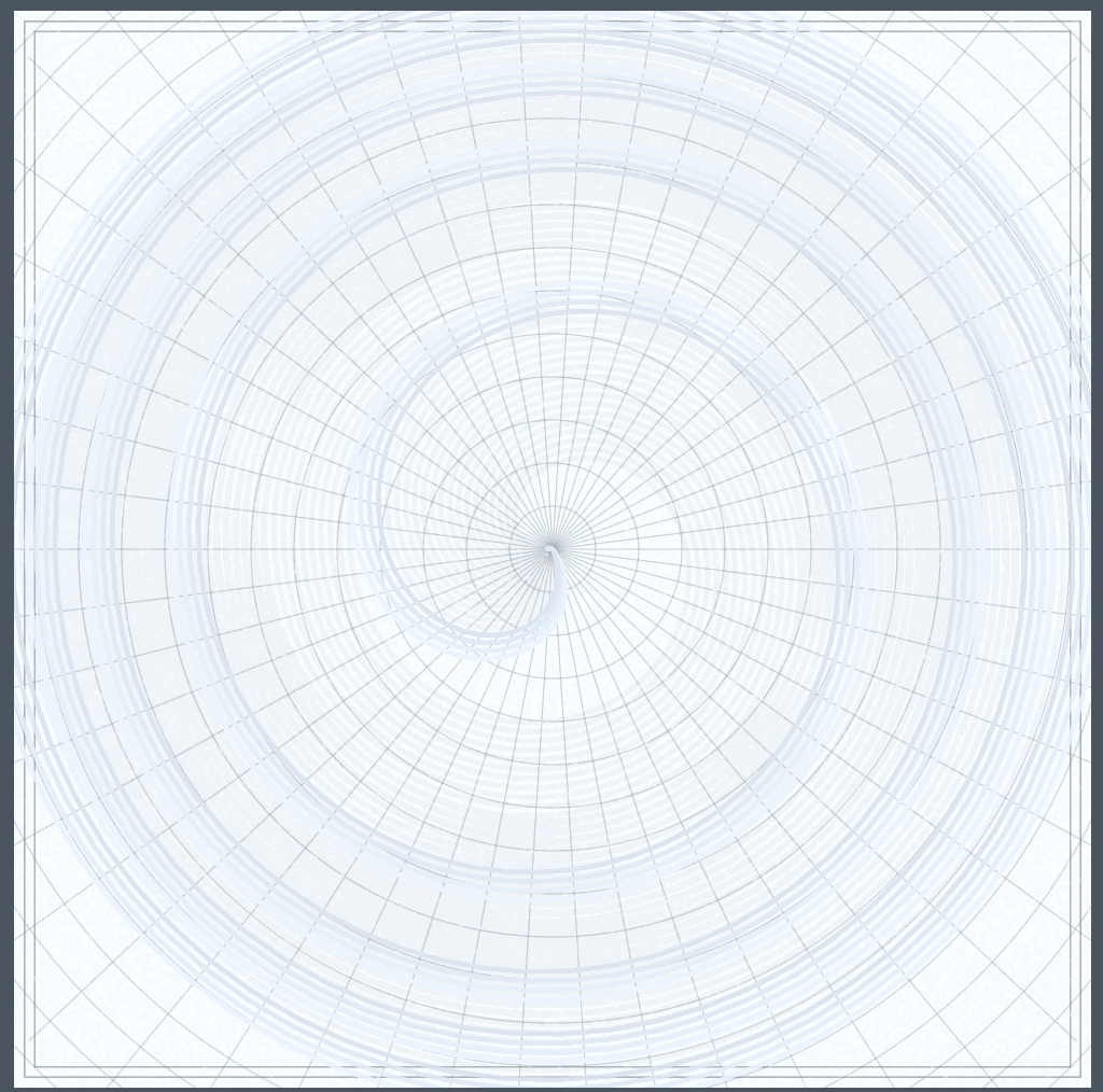 a spiral on radial graph paper that is slowly drawn smaller and smaller. It is made by graphing the chi function at higher and higher orders on polar coordinates.