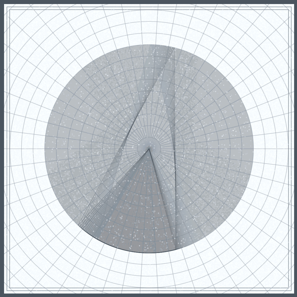 An arrow in a circle the shape of a pointer that looks like it is in spinning motion on radial graph paper.