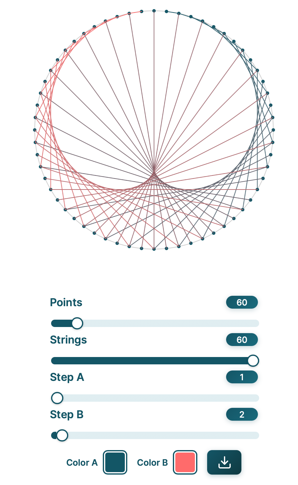 a cardiod with slider controls and a slate and peach color for string gradients
