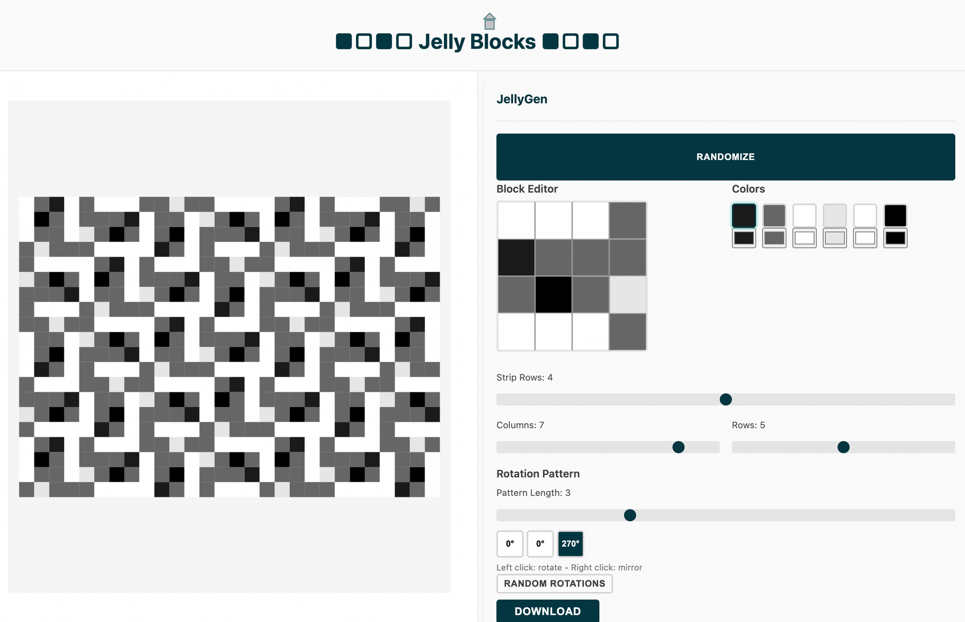 screen shot of the jelly block website.