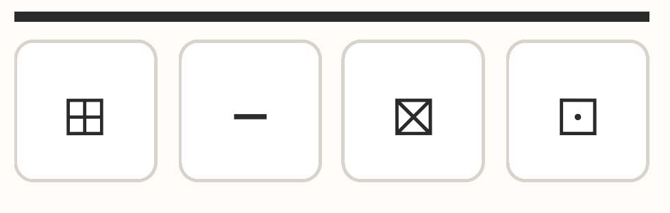 Square, dash, cross square, and dot square symbols in a row.