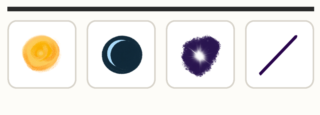 A sun, moon, star, and line as buttons