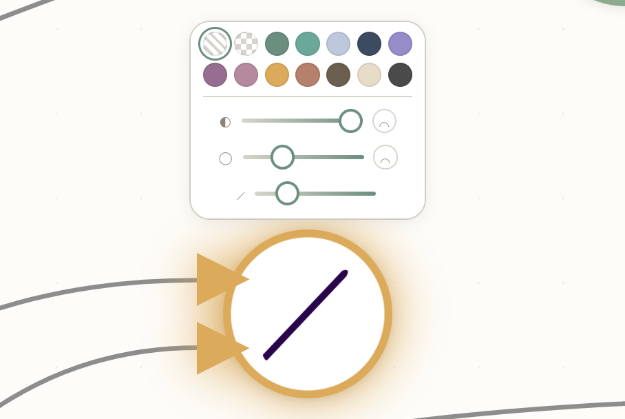A line glyph with sliders and colors in a pop-up.
