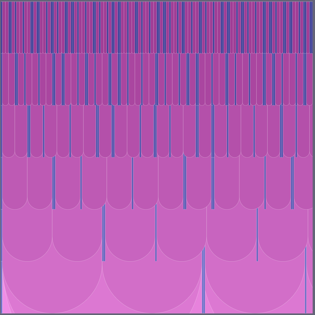 what almost looks like pink house tiles with small blue lines between where the 1's in the sequence would be and the pink tiles get larger going down from the sequence.