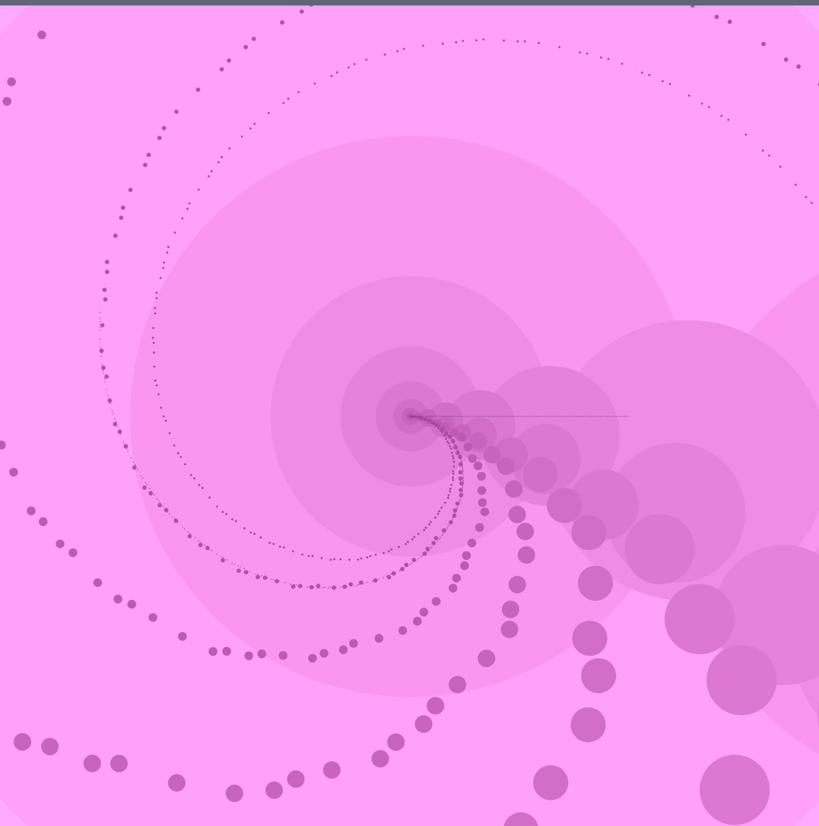 A spiral of pink circles of different sizes and shades - with no obvious tie to a sequence