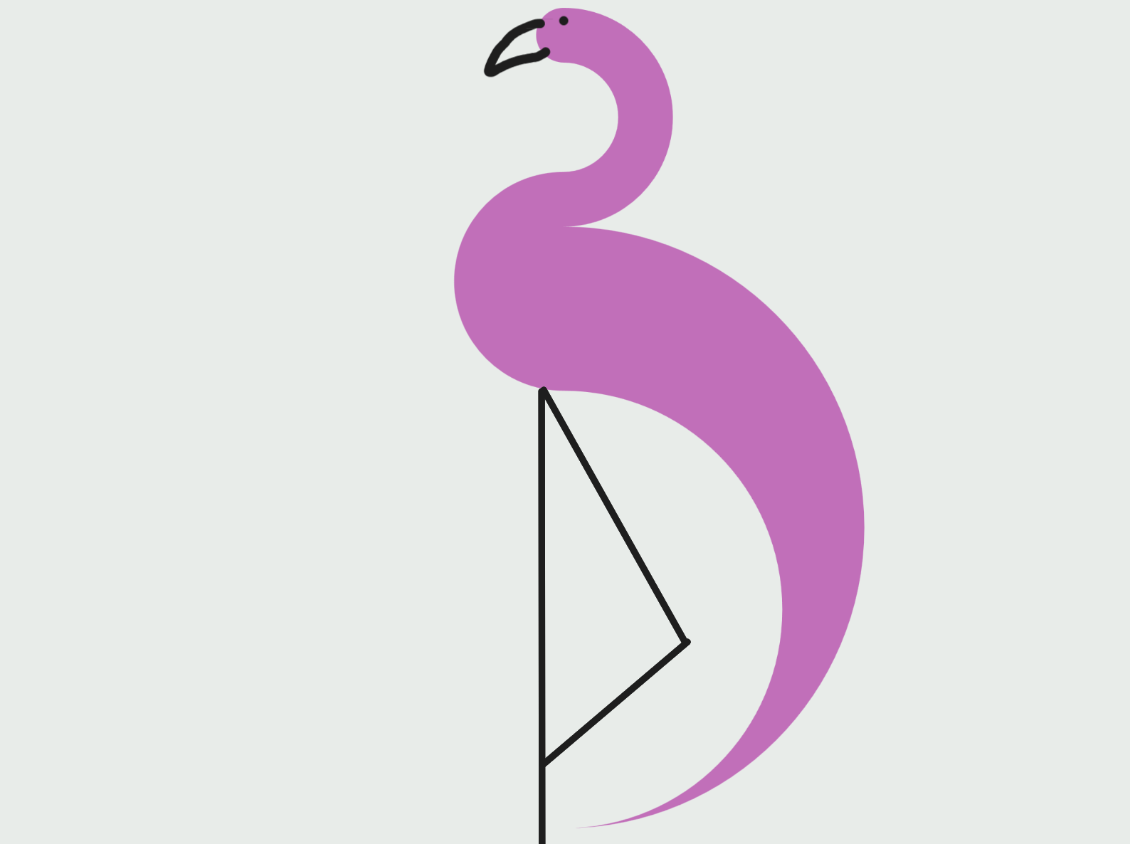 a path that looks like a flamingo with the beak and legs drawn in