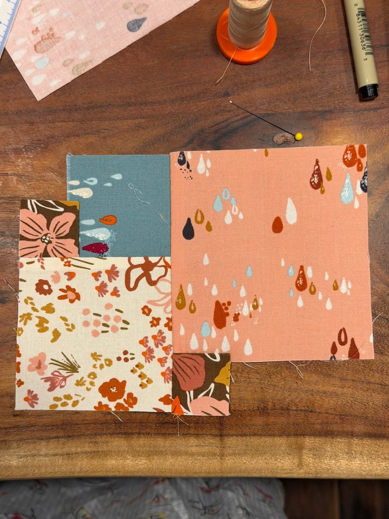 5 pieces sewn together to make two L-seam open areas